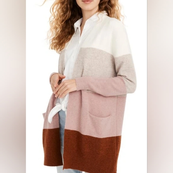 Madewell Ryder Cardigan Sweater Long Open Front Colorblock Pocket Wool Alpaca XS - Picture 1 of 16